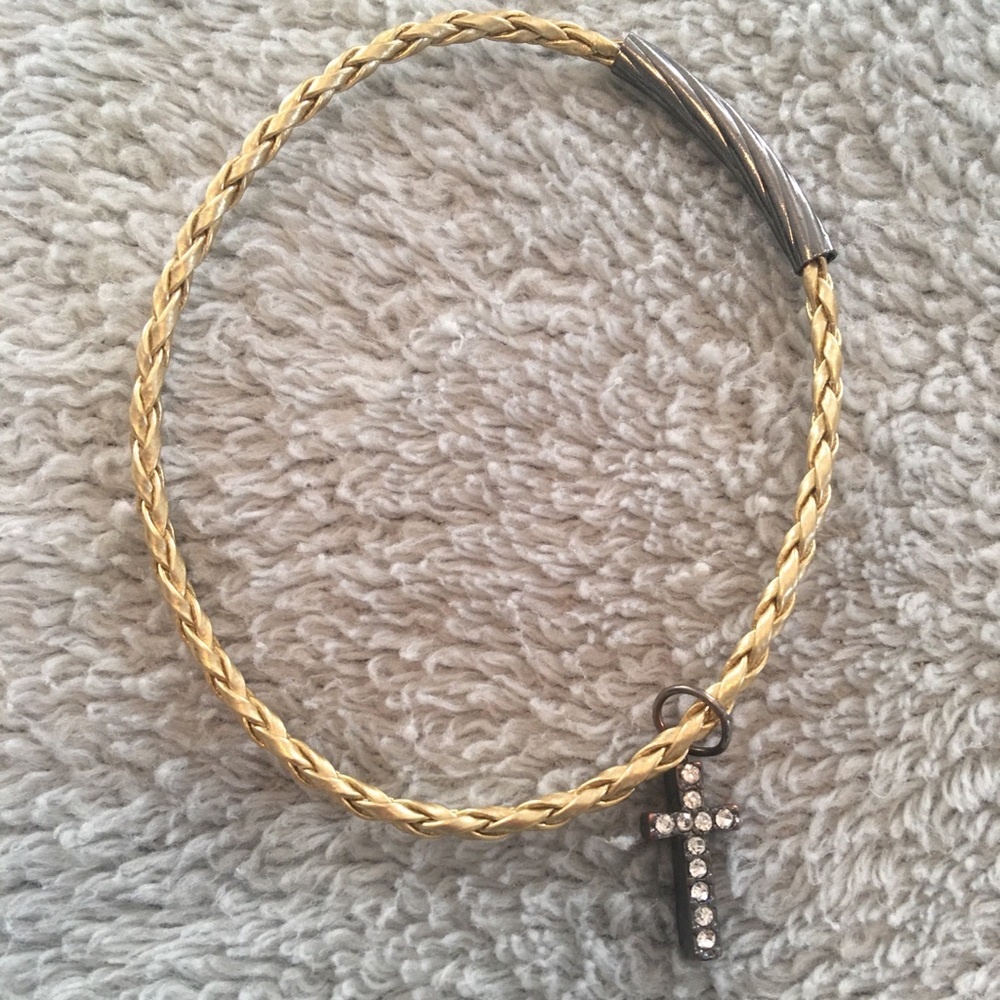 Gold and Silver Color Braided Cross Rhinestone Bracelet NWOT